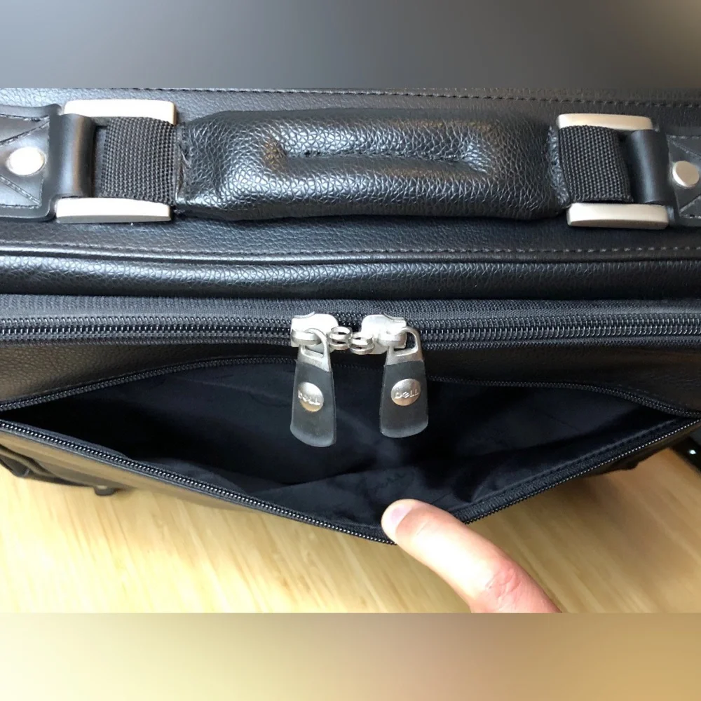 Vintage Dell Unisex Faux Black Leather Laptop Briefcase, with Strap, 16”x13”x4”